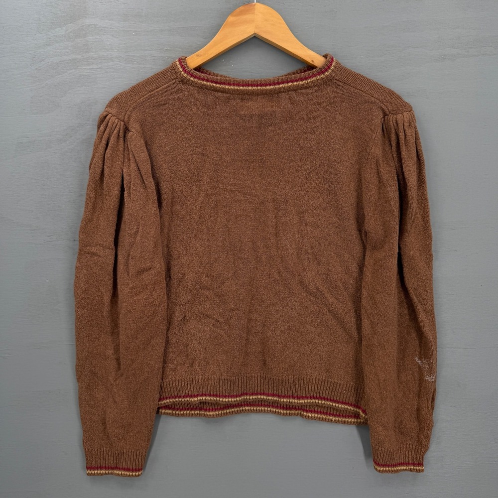 Jantzen Vintage Knit Sweater Brown Silk Blend Intarsia Puff Sleeve Small - Picture 2 of 7